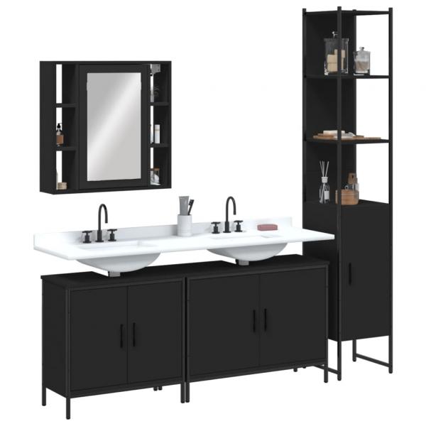 ARDEBO.de - 4-tlg. Badmöbel-Set Schwarz Holzwerkstoff