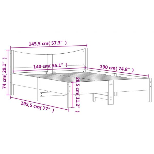 Massivholzbett ohne Matratze Weiß 140x190 cm Kiefernholz