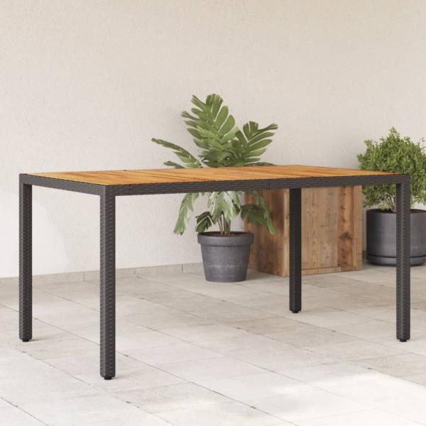 ARDEBO.de - Gartentisch mit Akazienholz-Platte Schwarz Poly Rattan