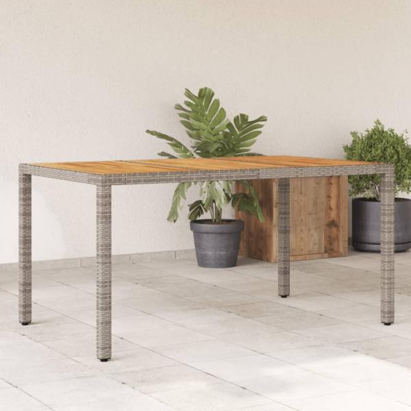 ARDEBO.de - Gartentisch mit Akazienholz-Platte Grau 150x90x75cm Poly Rattan