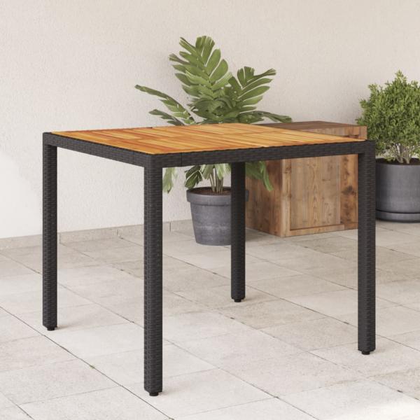 ARDEBO.de - Gartentisch mit Holzplatte Schwarz 90x90x75 cm Poly Rattan