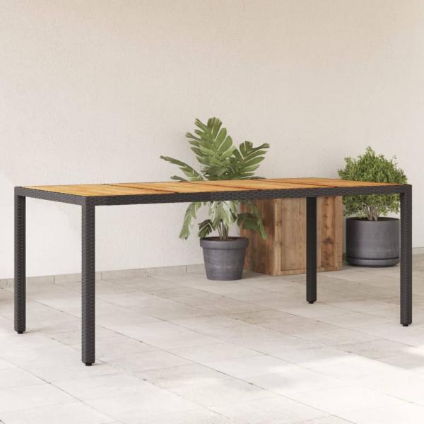 ARDEBO.de - Gartentisch mit Akazienholz-Platte Schwarz Poly Rattan