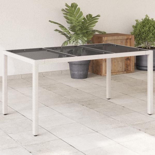 ARDEBO.de - Gartentisch mit Glasplatte Weiß 150x90x75 cm Poly Rattan