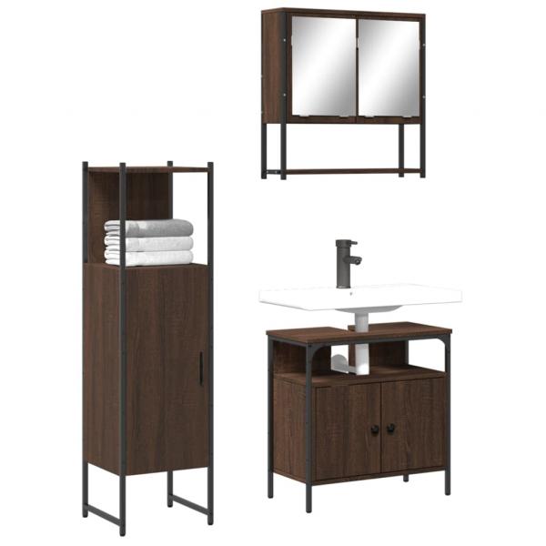 ARDEBO.de - 3-tlg. Badmöbel-Set Braun Eichen-Optik Holzwerkstoff