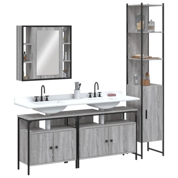 ARDEBO.de - 4-tlg. Badmöbel-Set Grau Sonoma Holzwerkstoff