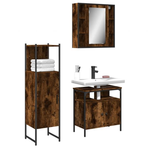 ARDEBO.de - 3-tlg. Badmöbel-Set Räuchereiche Holzwerkstoff