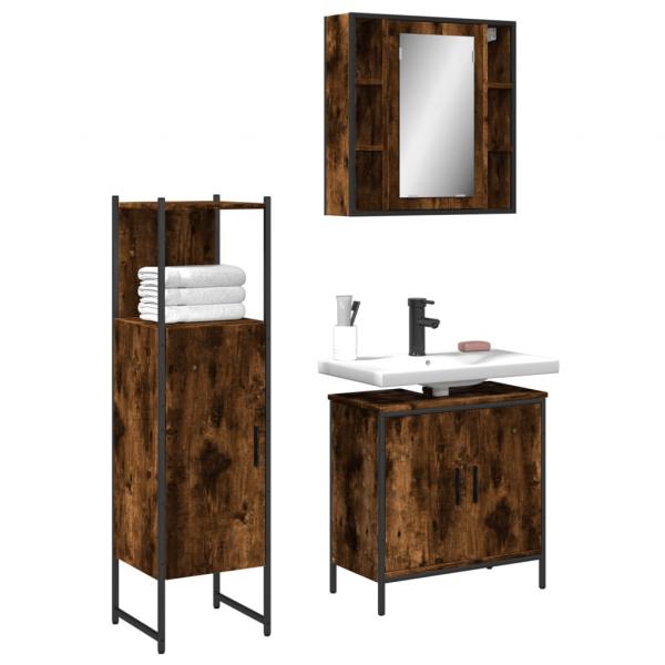 ARDEBO.de - 3-tlg. Badmöbel-Set Räuchereiche Holzwerkstoff