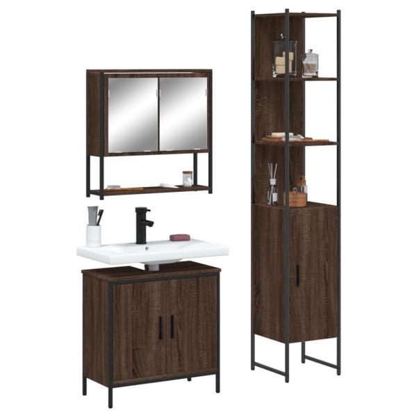 ARDEBO.de - 3-tlg. Badmöbel-Set Braun Eichen-Optik Holzwerkstoff