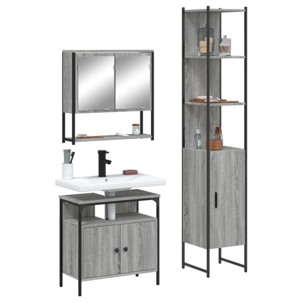 ARDEBO.de - 3-tlg. Badmöbel-Set Grau Sonoma Holzwerkstoff