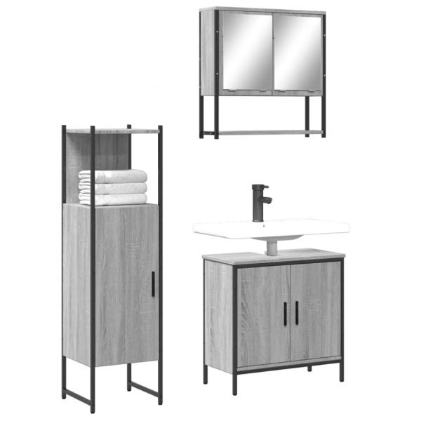 ARDEBO.de - 3-tlg. Badmöbel-Set Grau Sonoma Holzwerkstoff