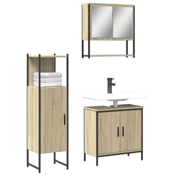 ARDEBO.de - 3-tlg. Badmöbel-Set Sonoma-Eiche Holzwerkstoff