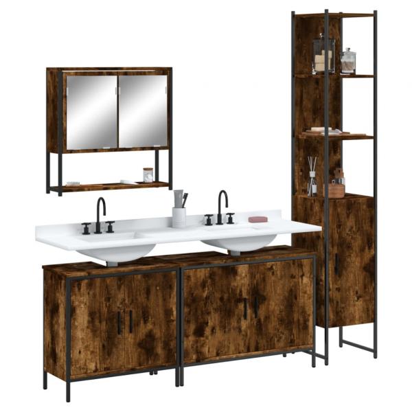 ARDEBO.de - 4-tlg. Badmöbel-Set Räuchereiche Holzwerkstoff