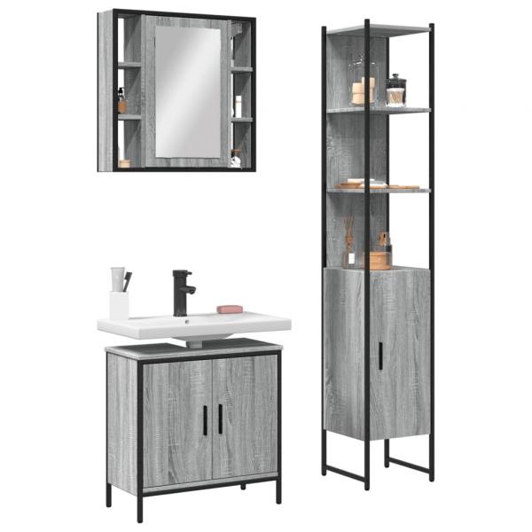 ARDEBO.de - 3-tlg. Badmöbel-Set Grau Sonoma Holzwerkstoff