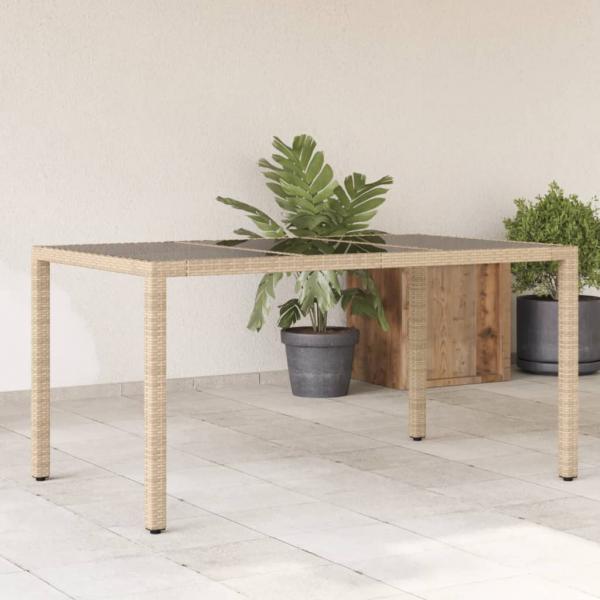 ARDEBO.de - Gartentisch mit Glasplatte Beige 150x90x75 cm Poly Rattan