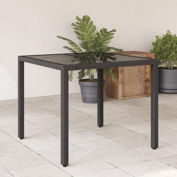ARDEBO.de - Gartentisch mit Glasplatte Schwarz 90x90x75 cm Poly Rattan