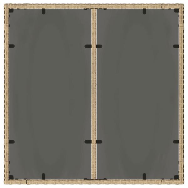 Gartentisch mit Glasplatte Beige 90x90x75 cm Poly Rattan