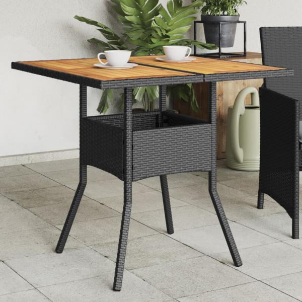 ARDEBO.de - Gartentisch mit Holzplatte Schwarz 80x80x75 cm Poly Rattan