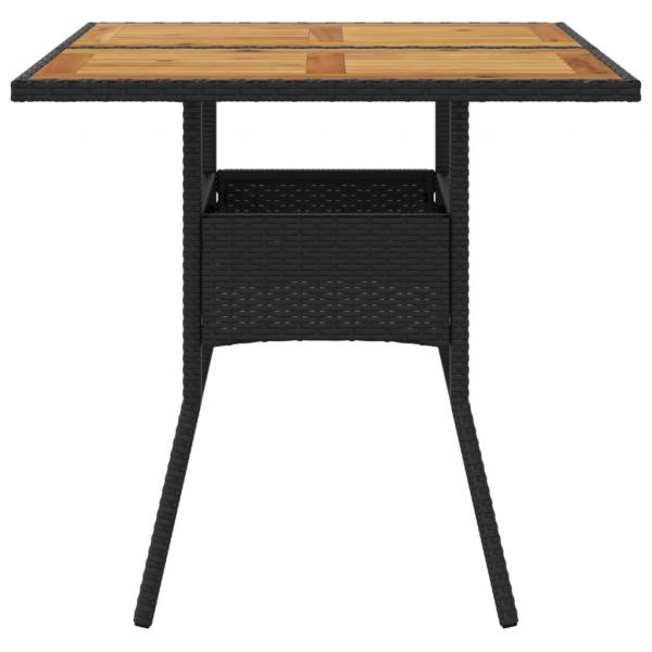 Gartentisch mit Holzplatte Schwarz 80x80x75 cm Poly Rattan