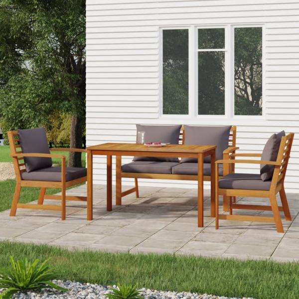 ARDEBO.de - 4-tlg. Garten-Essgruppe mit Kissen Massivholz Akazie