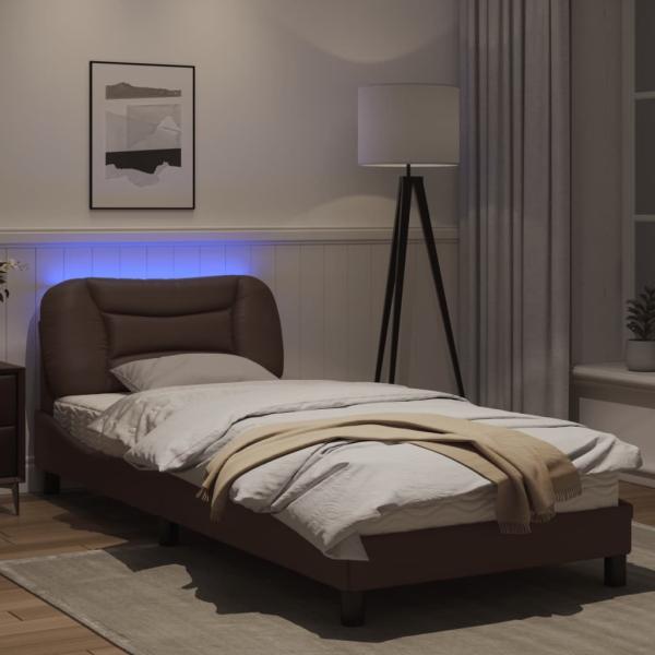 Bettgestell mit LED Braun 80x200 cm Kunstleder