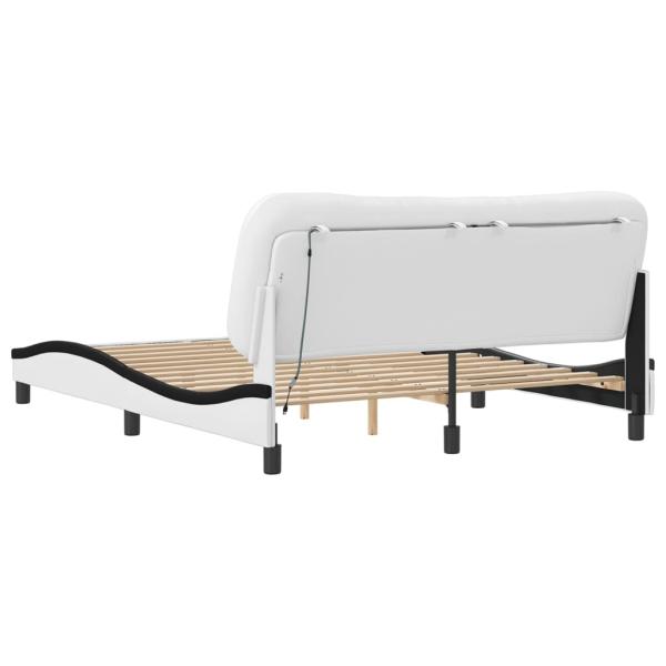 Bettgestell mit LED Weiß und Schwarz 160x200 cm Kunstleder