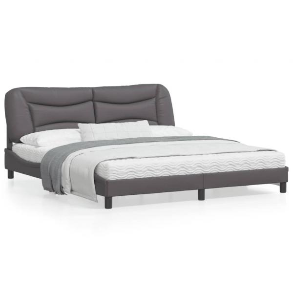 ARDEBO.de - Bettgestell mit LED Grau 180x200 cm Kunstleder