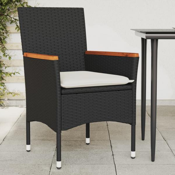 ARDEBO.de - Gartenstühle mit Kissen 2 Stk. Schwarz Poly Rattan