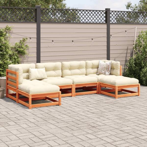 6-tlg. Garten-Sofagarnitur mit Kissen Wachsbraun Kiefernholz