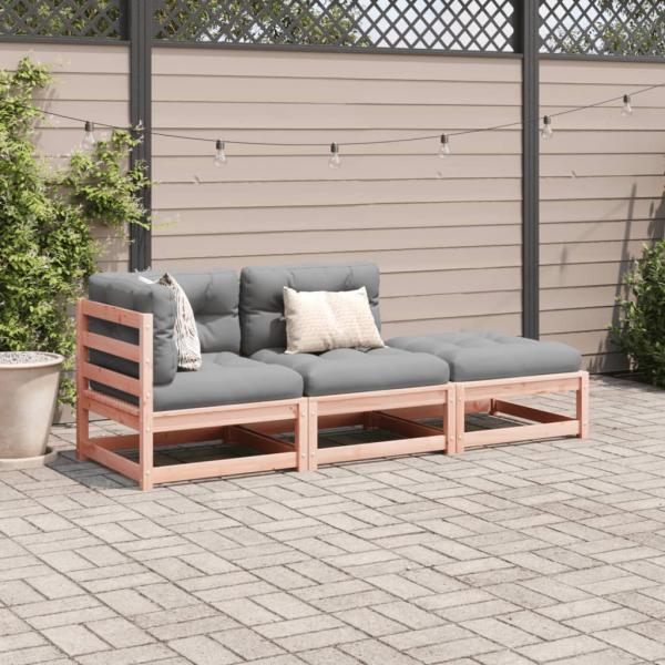 3-tlg. Garten-Sofagarnitur mit Kissen Massivholz Douglasie