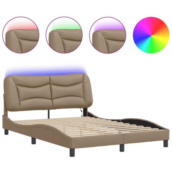 Bettgestell mit LED Cappuccino-Braun 140x200 cm Kunstleder
