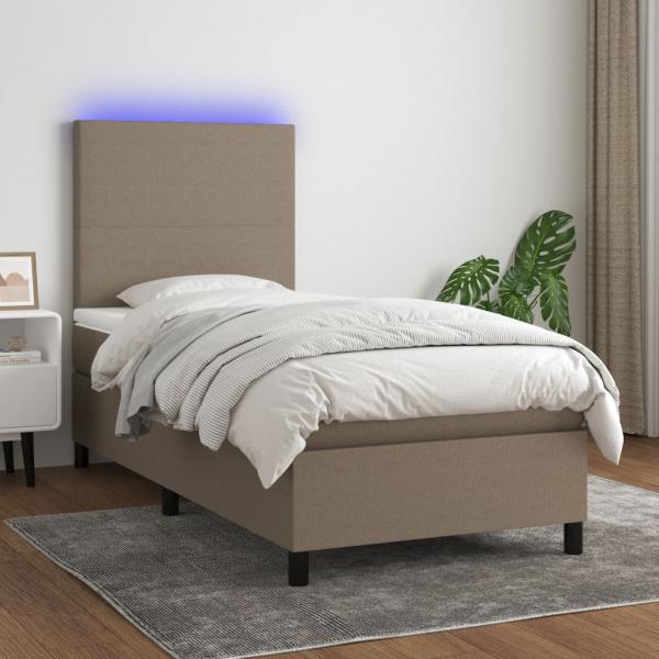 ARDEBO.de - Boxspringbett mit Matratze & LED Taupe 80x200 cm Stoff