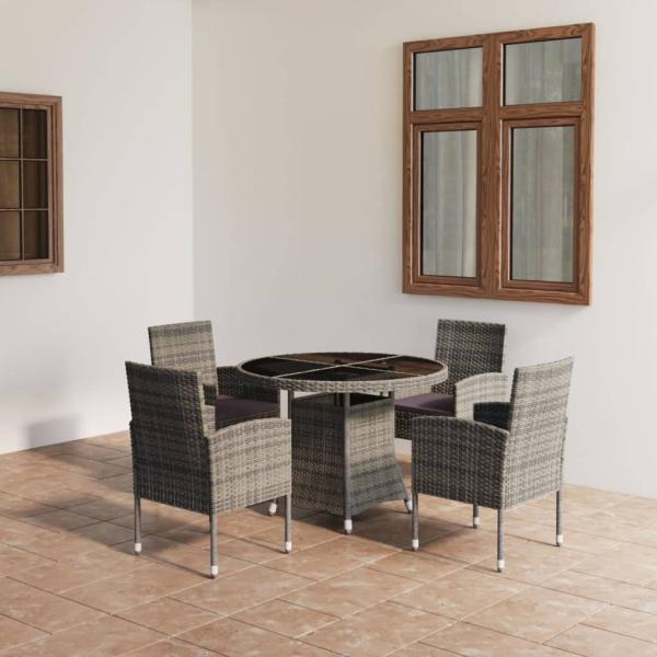 ARDEBO.de - 5-tlg. Garten-Essgruppe Poly Rattan Anthrazit und Grau