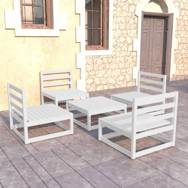 ARDEBO.de - 5-tlg. Garten-Lounge-Set Weiß Massivholz Kiefer