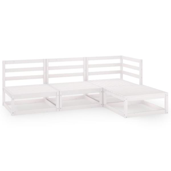 4-tlg. Garten-Lounge-Set Weiß Massivholz Kiefer