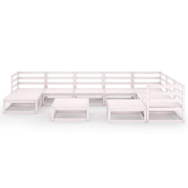 10-tlg. Garten-Lounge-Set Weiß Kiefer Massivholz