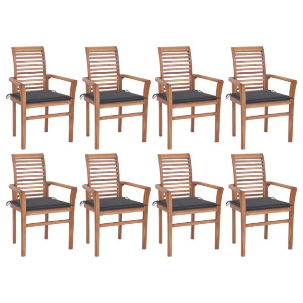 ARDEBO.de - Essstühle 8 Stk. mit Anthrazit Kissen Massivholz Teak