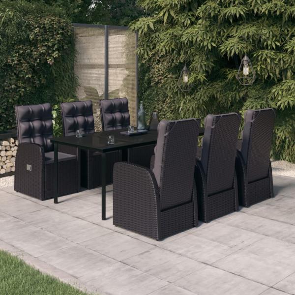 ARDEBO.de - 7-tlg. Garten-Essgruppe mit Kissen Schwarz