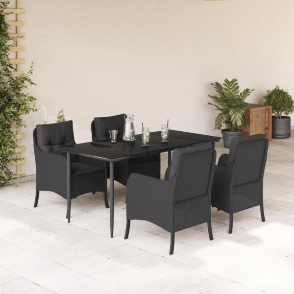 ARDEBO.de - 5-tlg. Garten-Essgruppe mit Kissen Schwarz Poly Rattan