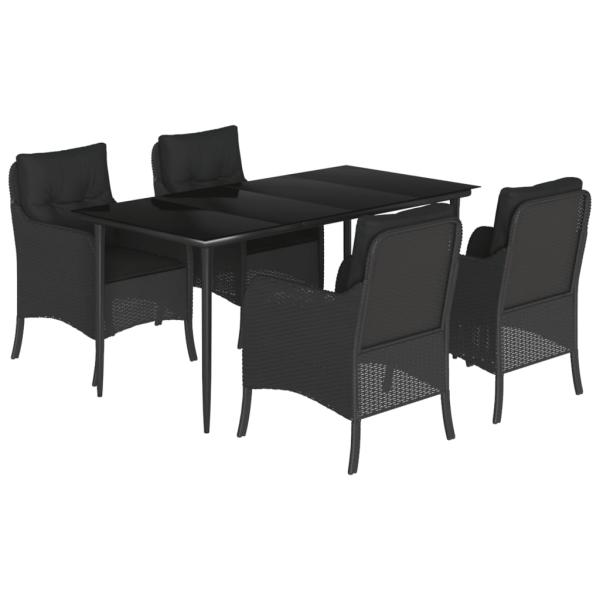 5-tlg. Garten-Essgruppe mit Kissen Schwarz Poly Rattan