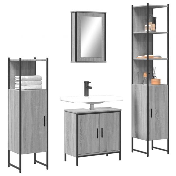 ARDEBO.de - 4-tlg. Badmöbel-Set Grau Sonoma Holzwerkstoff