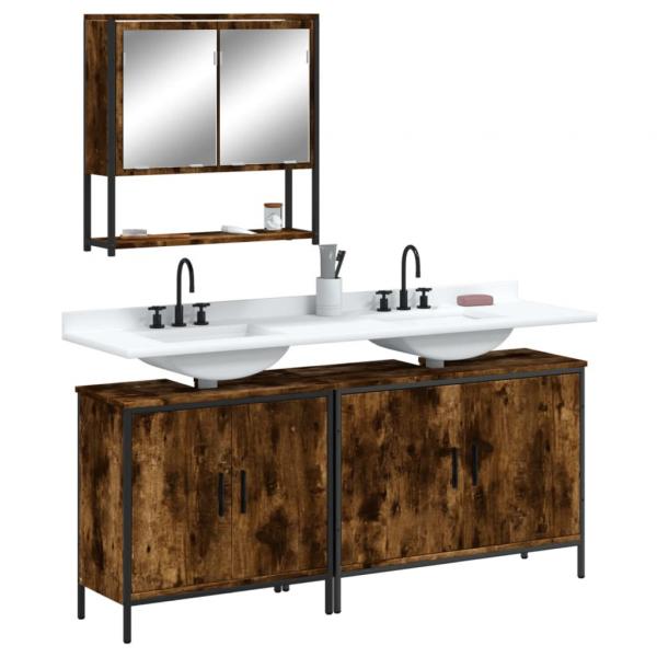 ARDEBO.de - 3-tlg. Badmöbel-Set Räuchereiche Holzwerkstoff