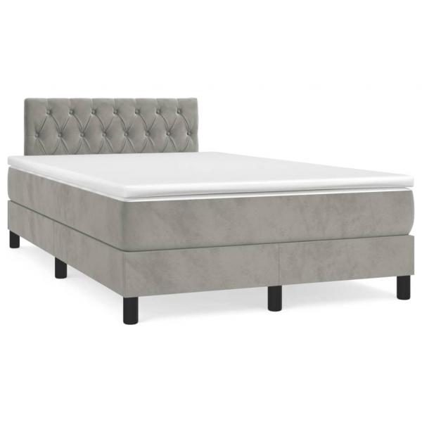 ARDEBO.de - Boxspringbett mit Matratze & LED Hellgrau 120x190 cm Samt
