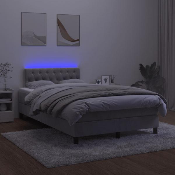 Boxspringbett mit Matratze & LED Hellgrau 120x190 cm Samt