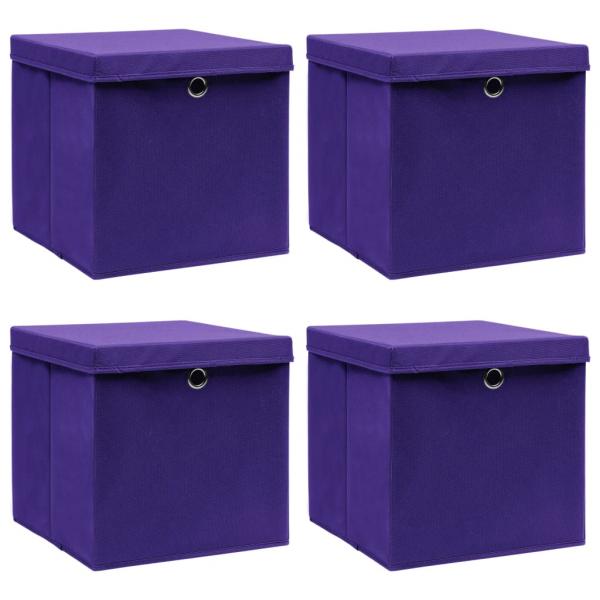 ARDEBO.de -  Aufbewahrungsboxen mit Deckeln 4 Stk. Lila 32x32x32 cm Stoff