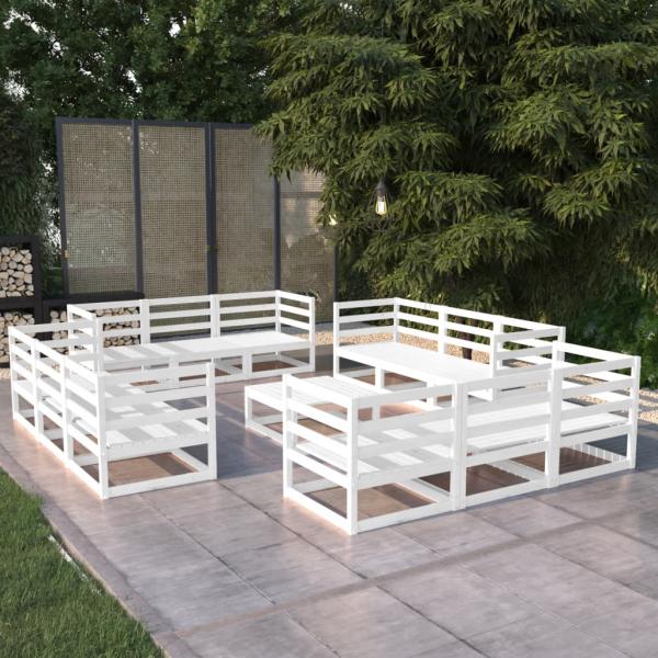 ARDEBO.de - 13-tlg. Garten-Lounge-Set Weiß Kiefer Massivholz