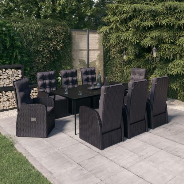 ARDEBO.de - 9-tlg. Garten-Essgruppe mit Kissen Schwarz