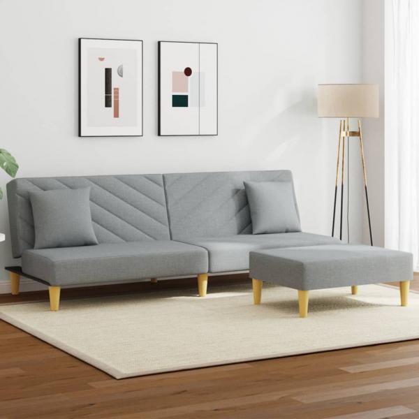 ARDEBO.de - Schlafsofa 2-Sitzer mit Kissen und Fußhocker Hellgrau Stoff