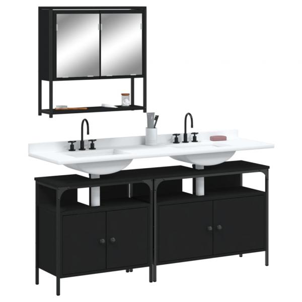 ARDEBO.de - 3-tlg. Badmöbel-Set Schwarz Holzwerkstoff
