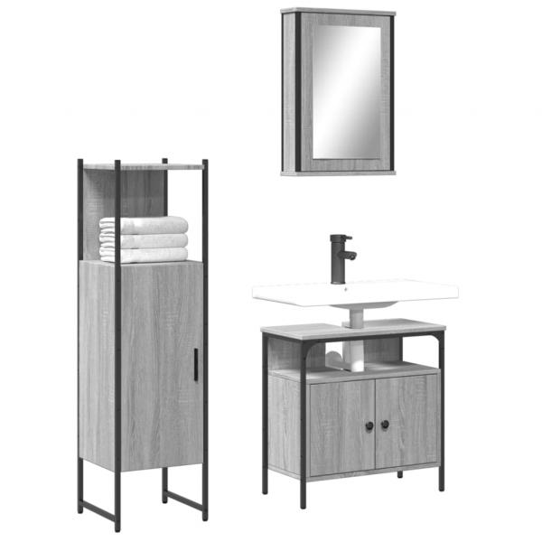 ARDEBO.de - 3-tlg. Badmöbel-Set Grau Sonoma Holzwerkstoff
