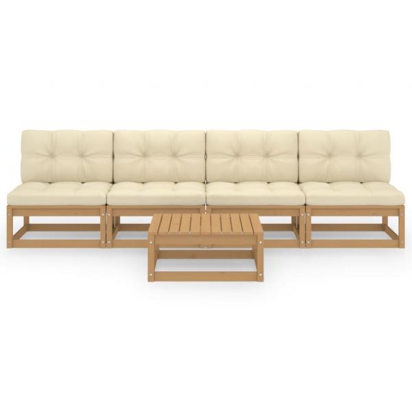 5-tlg. Garten-Lounge-Set mit Kissen Kiefer Massivholz